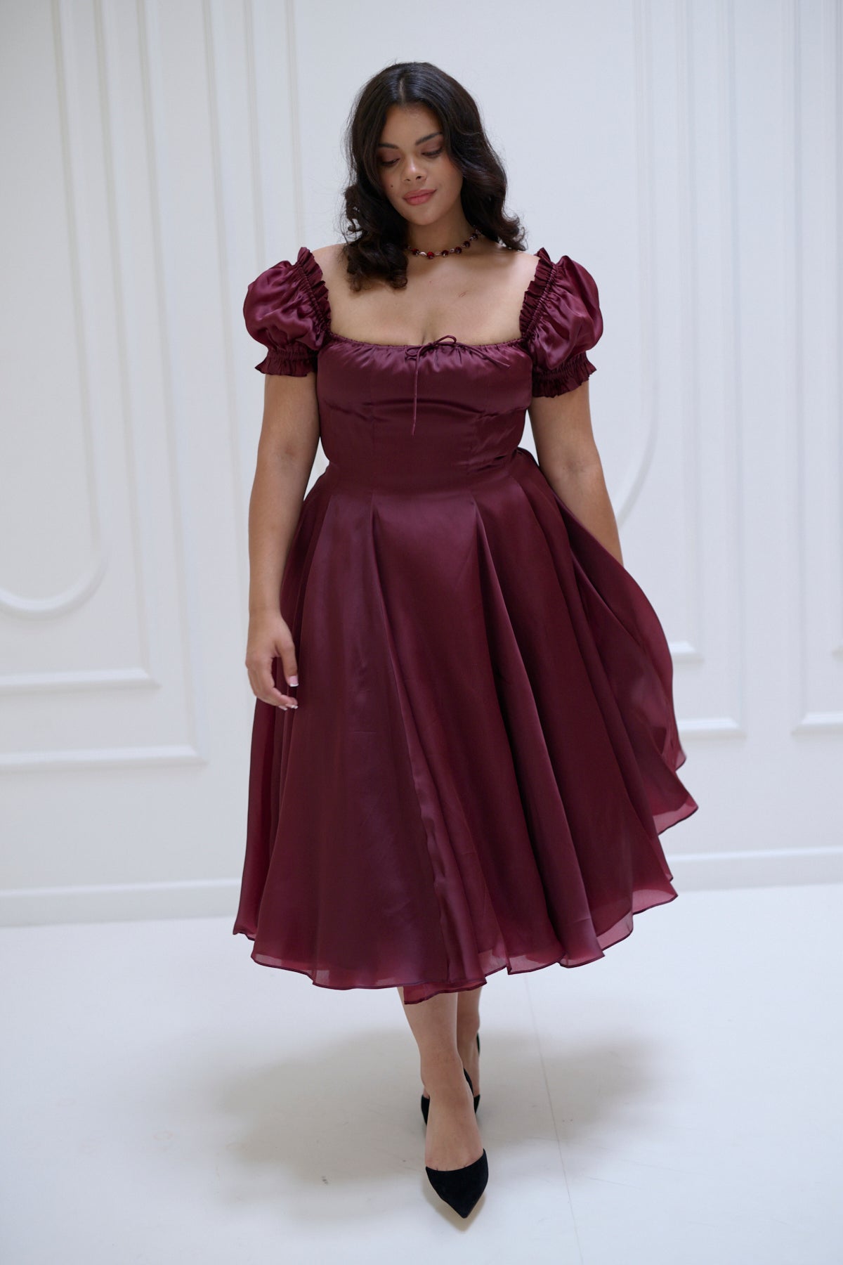 Bordeaux Satin Garden Party Dress