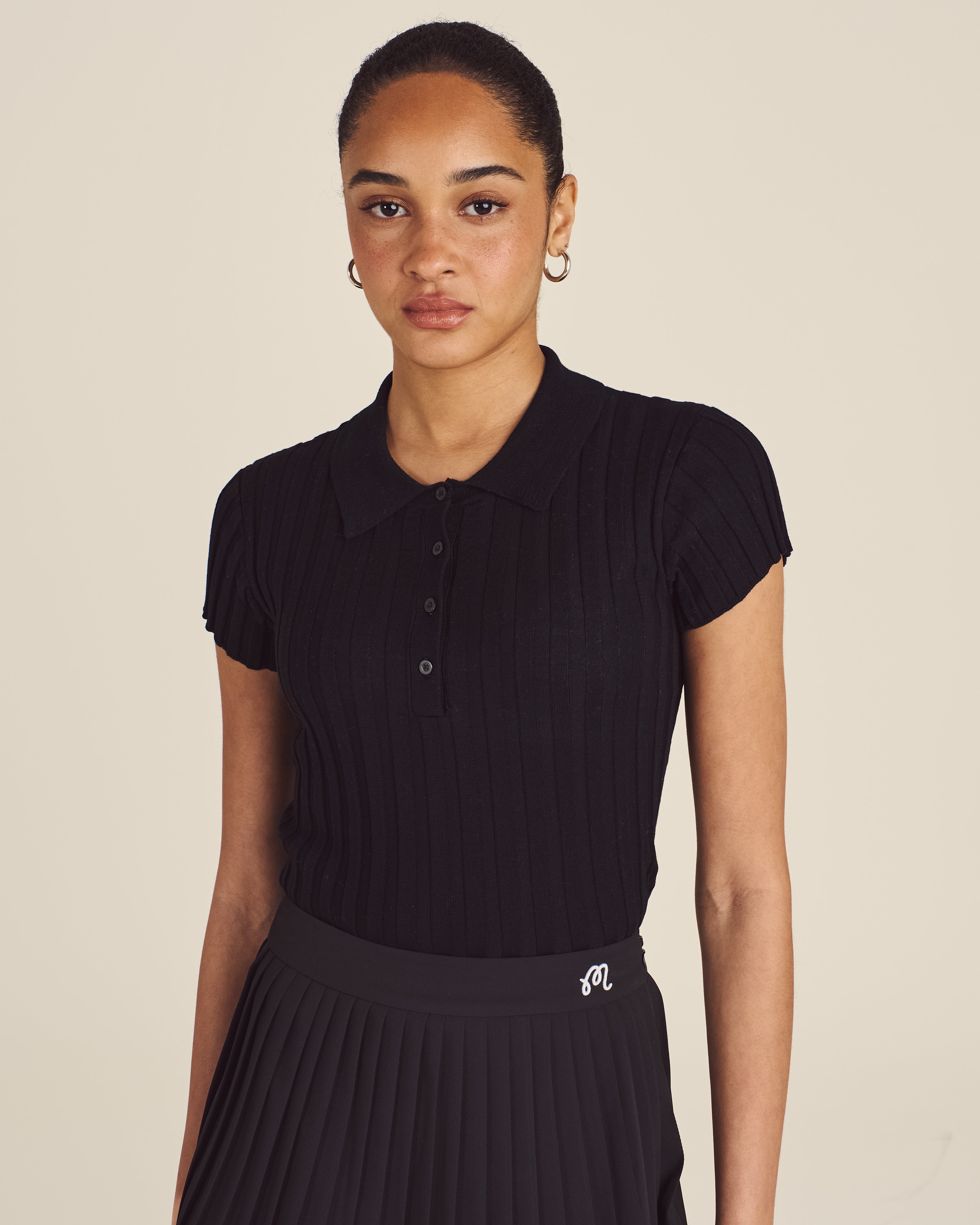 ELEA Ribbed Knit Polo Shirt