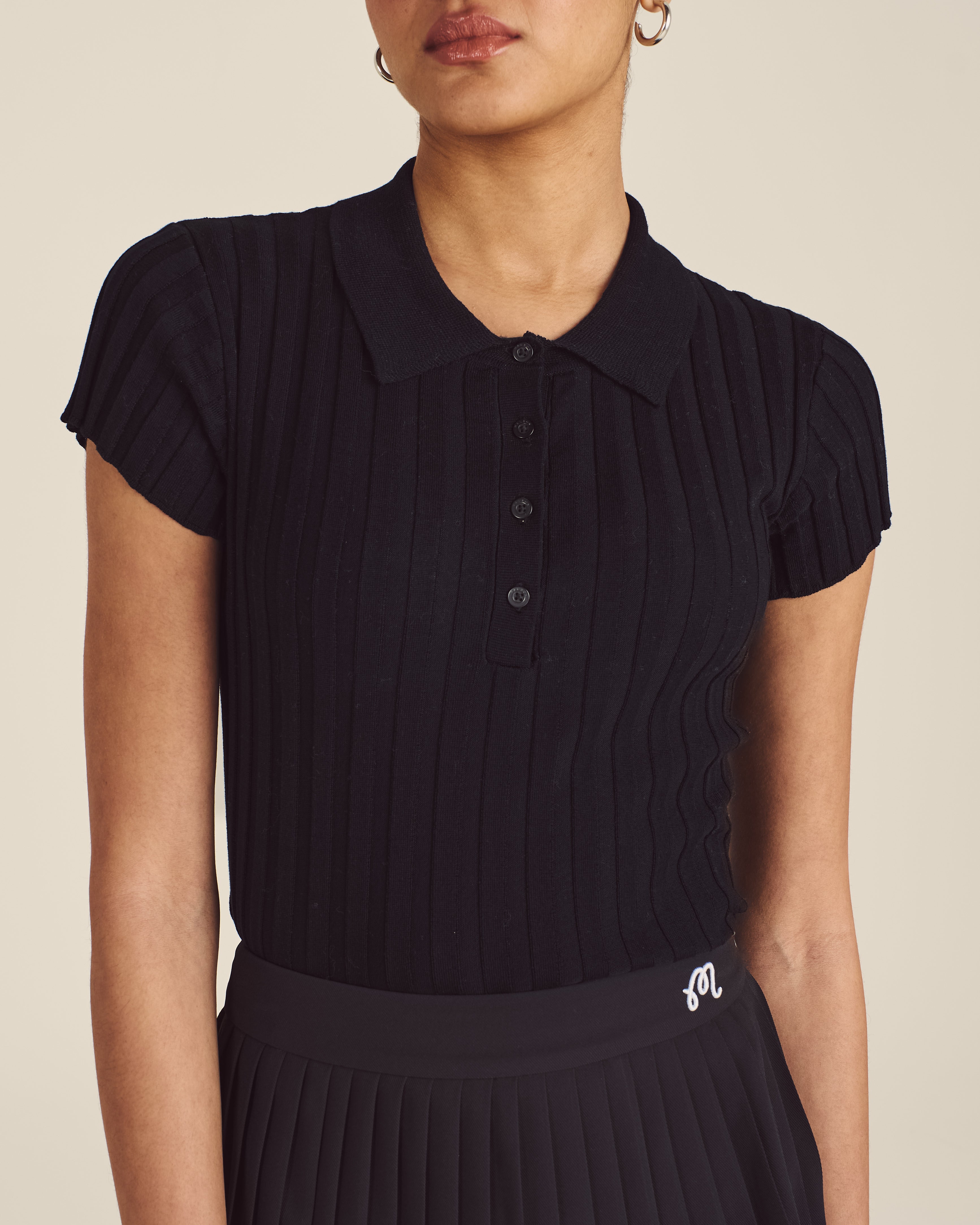 ELEA Ribbed Knit Polo Shirt