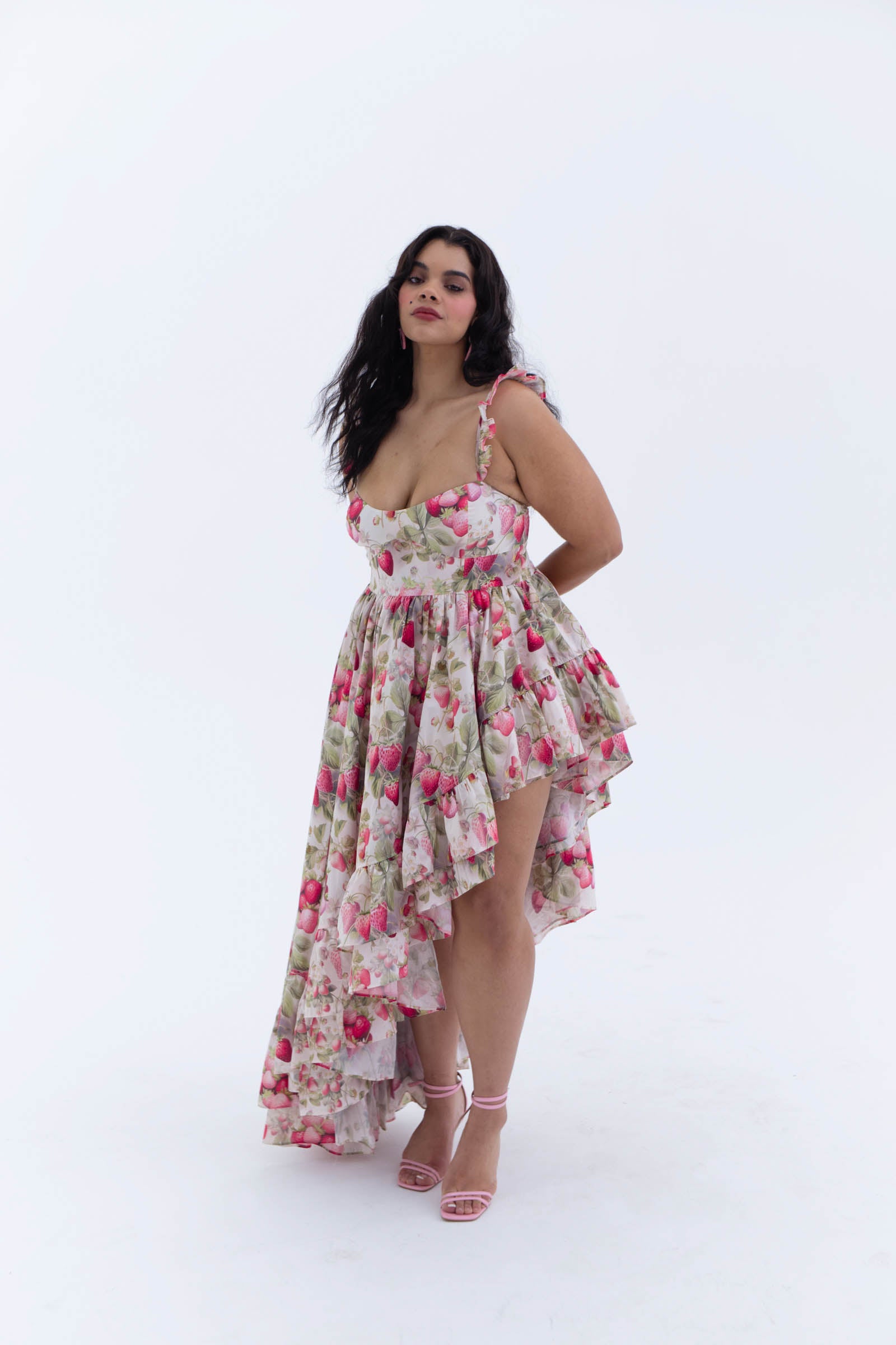 Strawberry Cream Floral Dress for Women