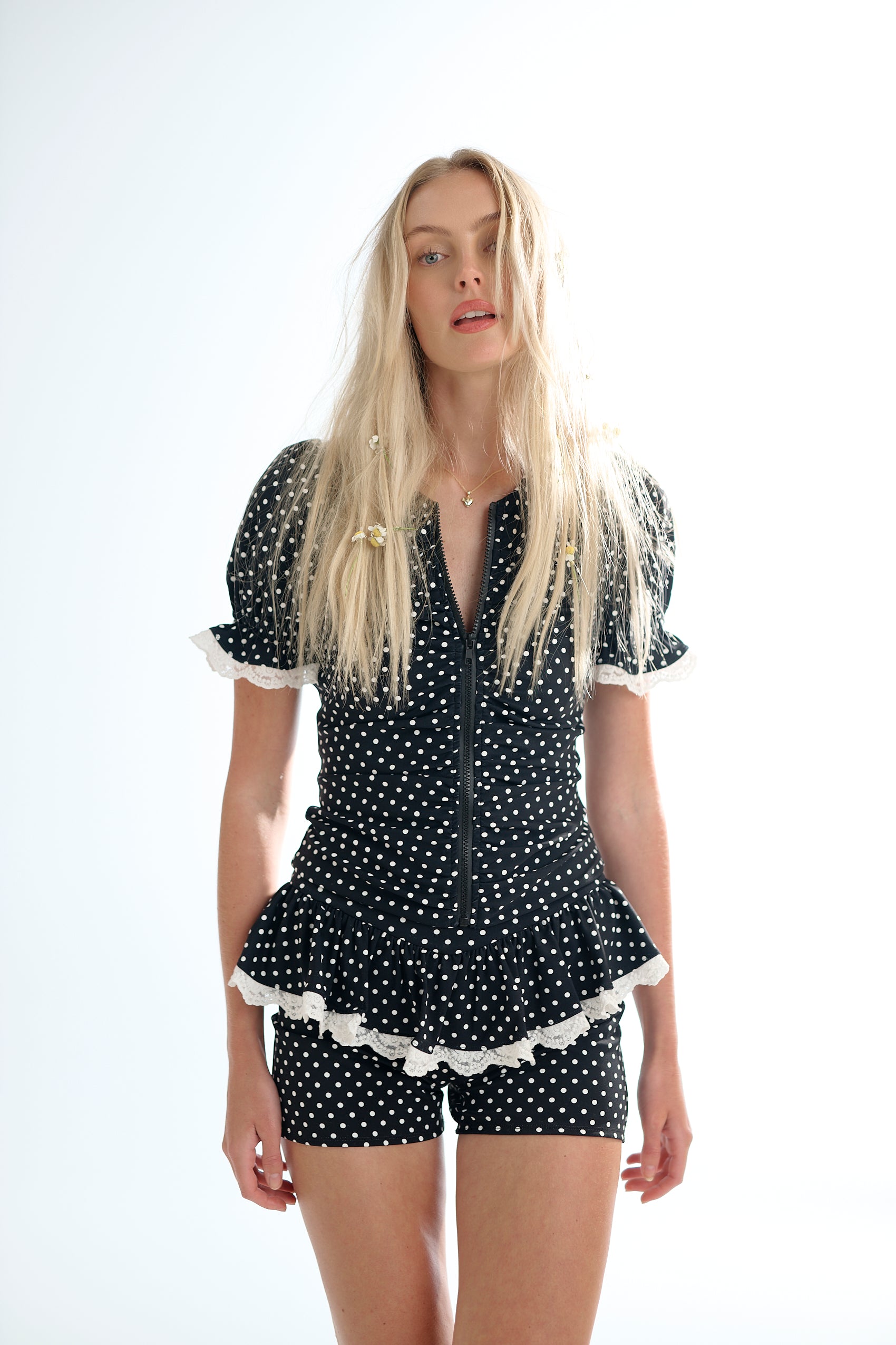 Black Polka Dot Rashguard for Swim & Surf