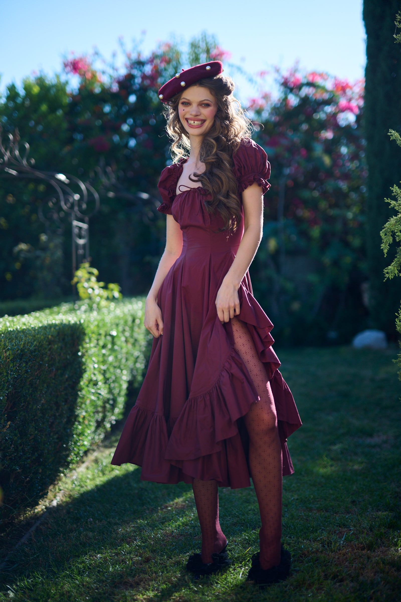 Bordeaux Foxglove Floral Dress
