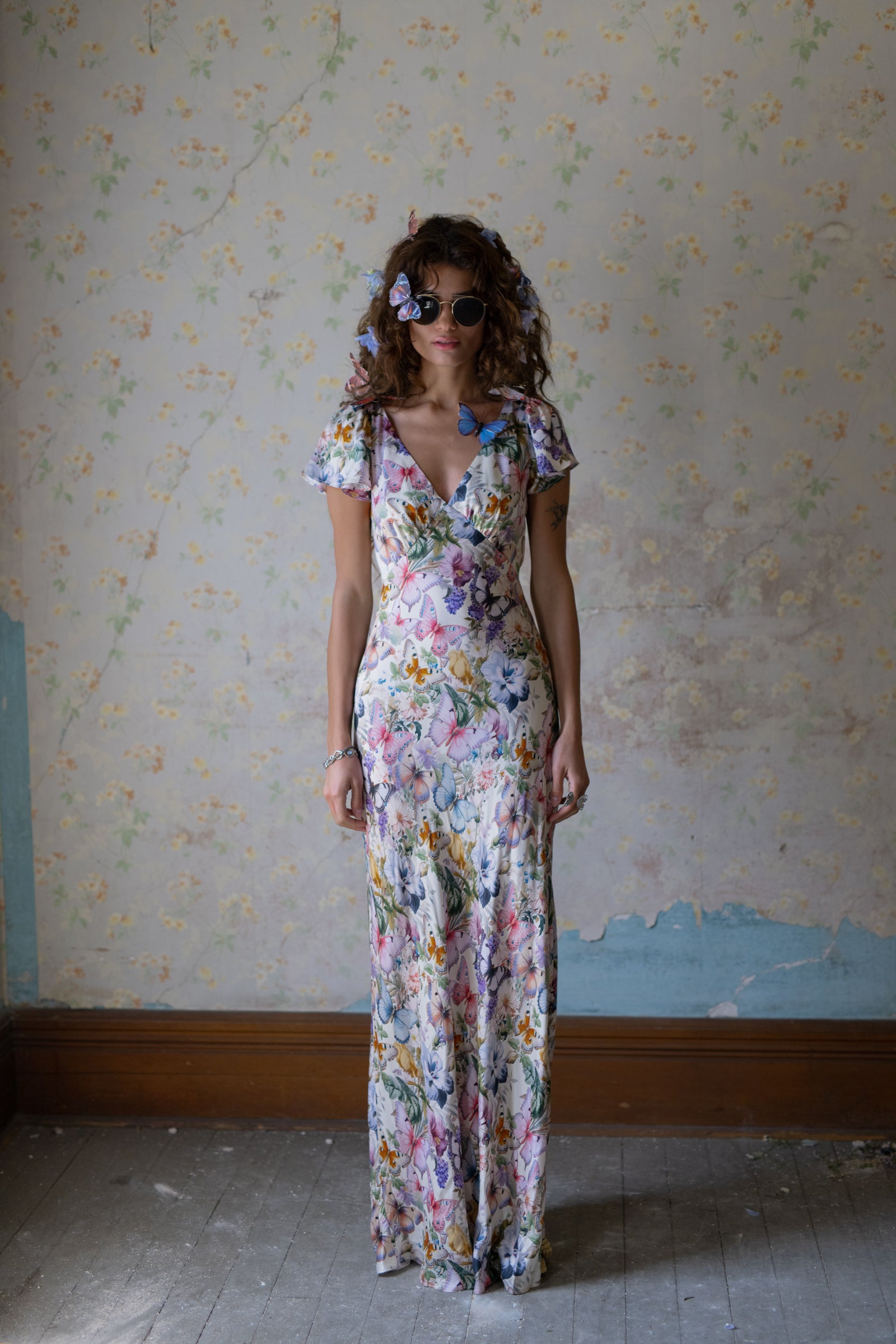 Butterfly Botanics Flowy Slip Dress for Elegant Evenings