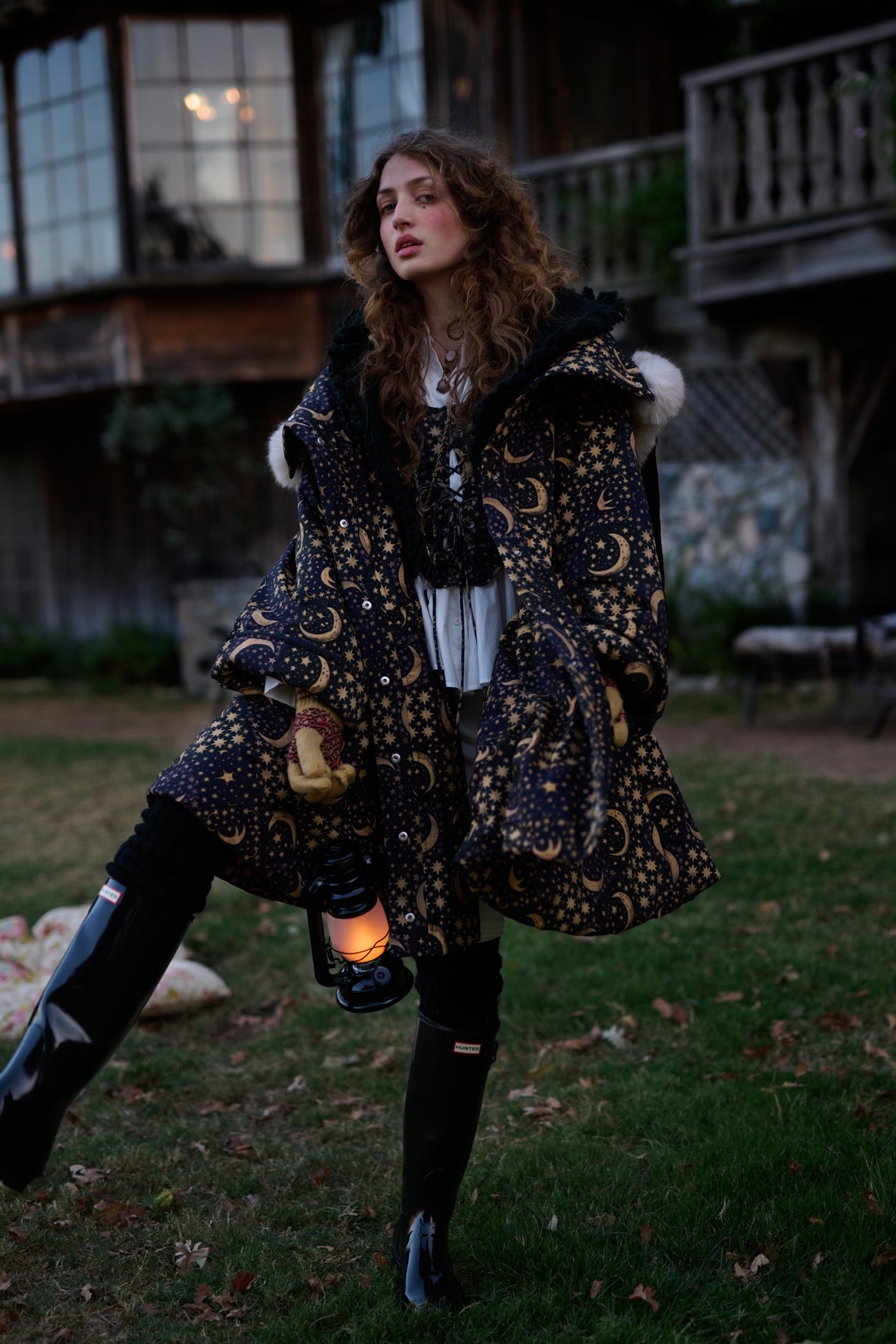 Astronomer's Puffer Jacket with Moon Quilt Design