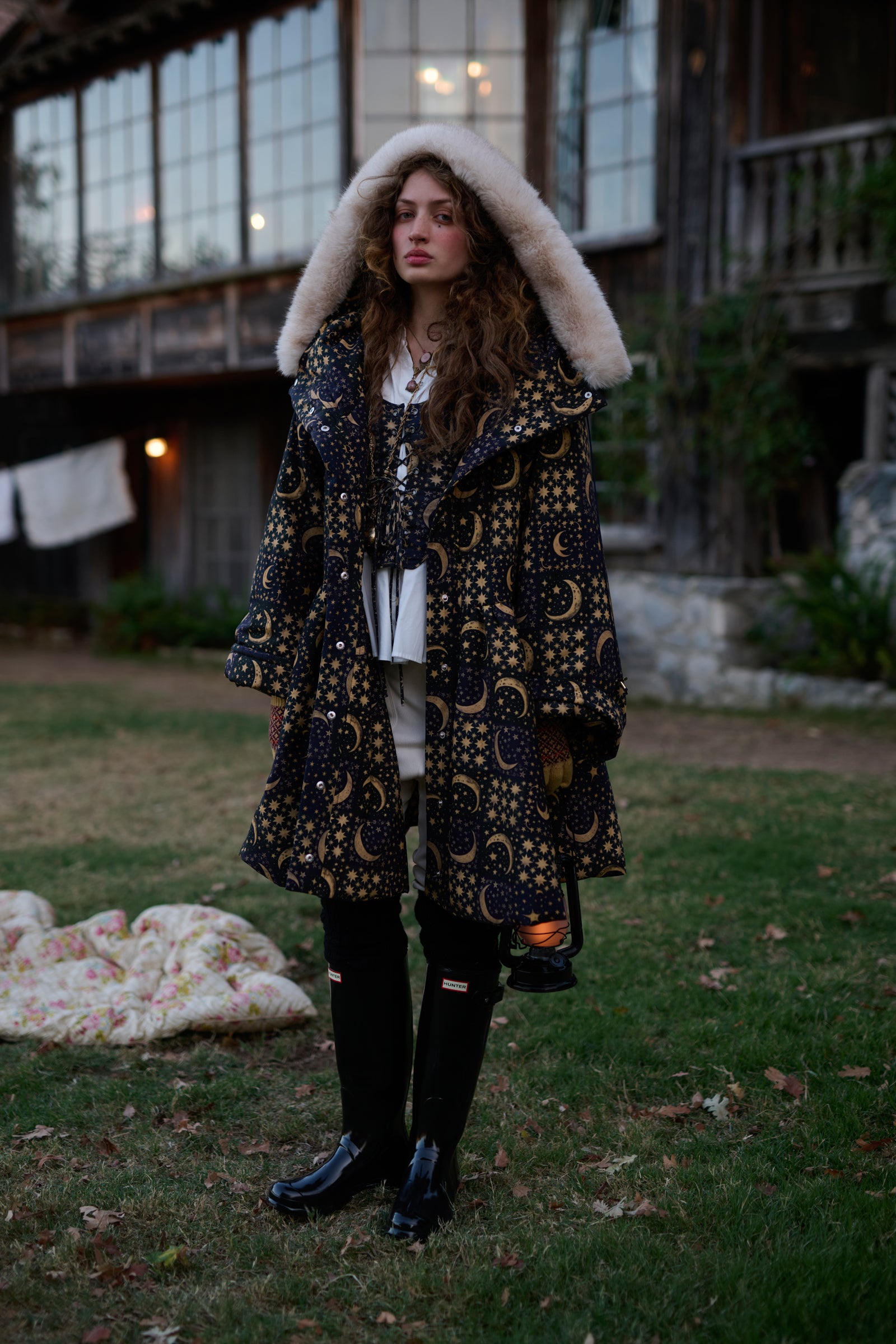 Astronomer's Puffer Jacket with Moon Quilt Design