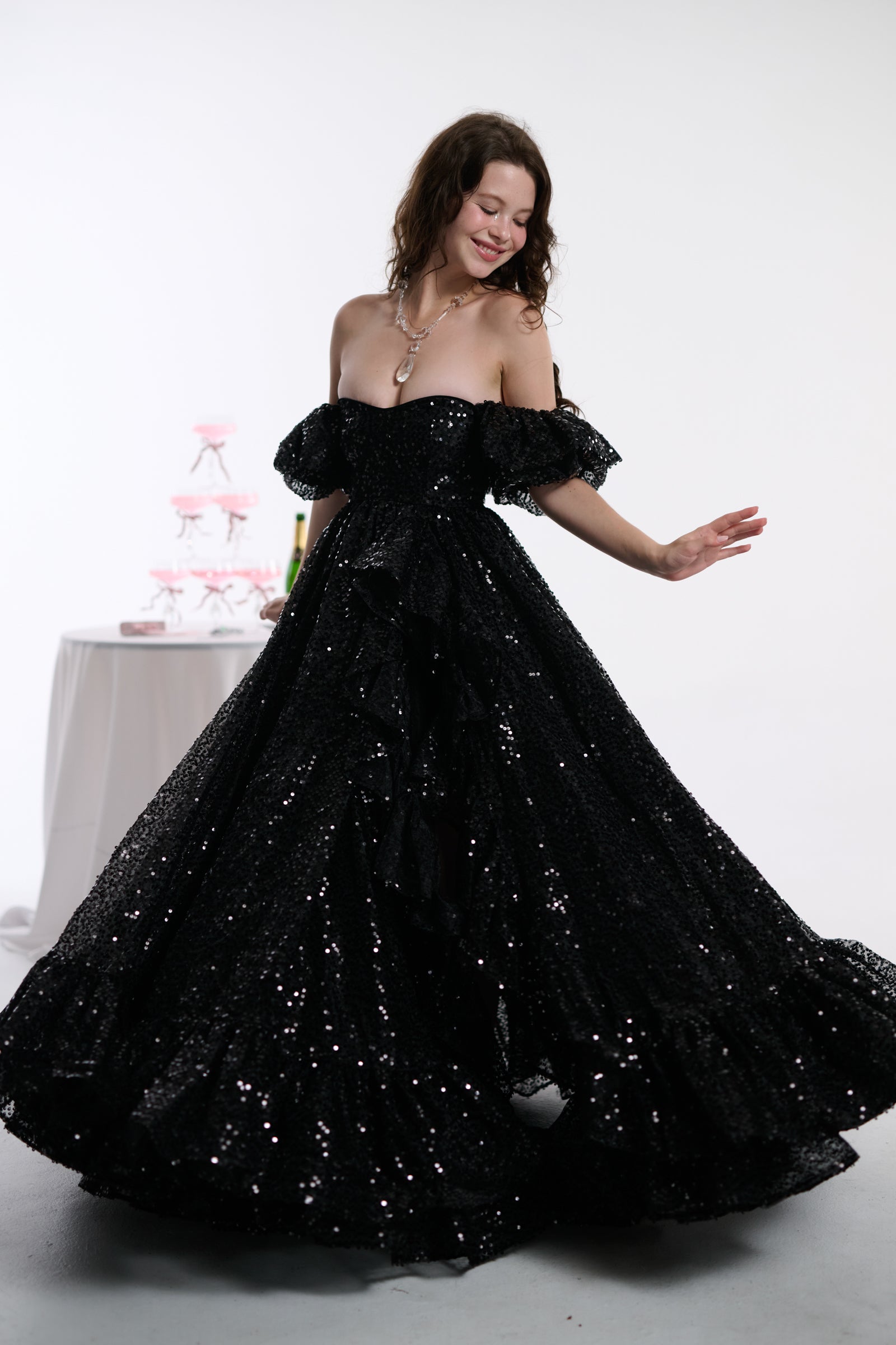 Onyx Rose Bloom Evening Gown for Special Occasions