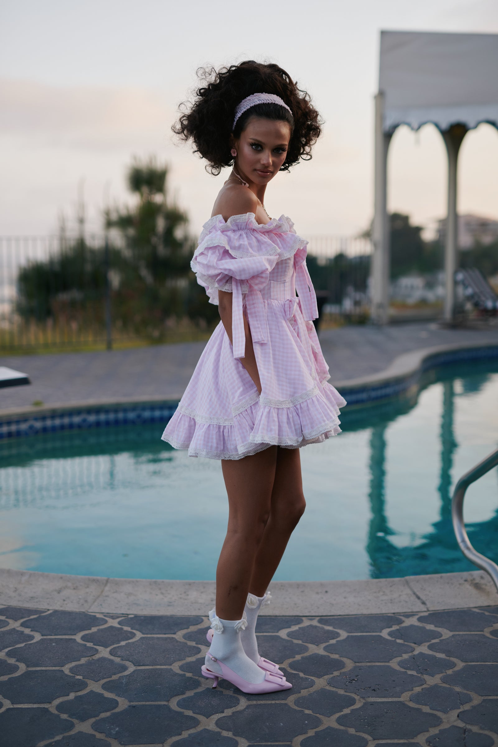 Pink Gingham Mini Dress for Girls