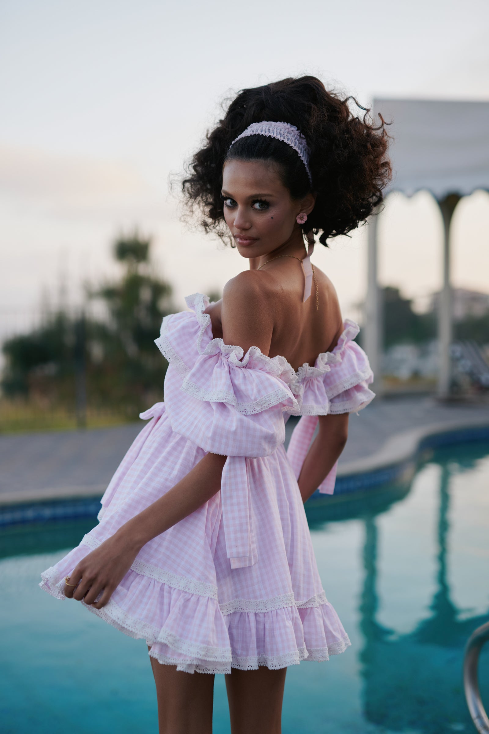 Pink Gingham Mini Dress for Girls