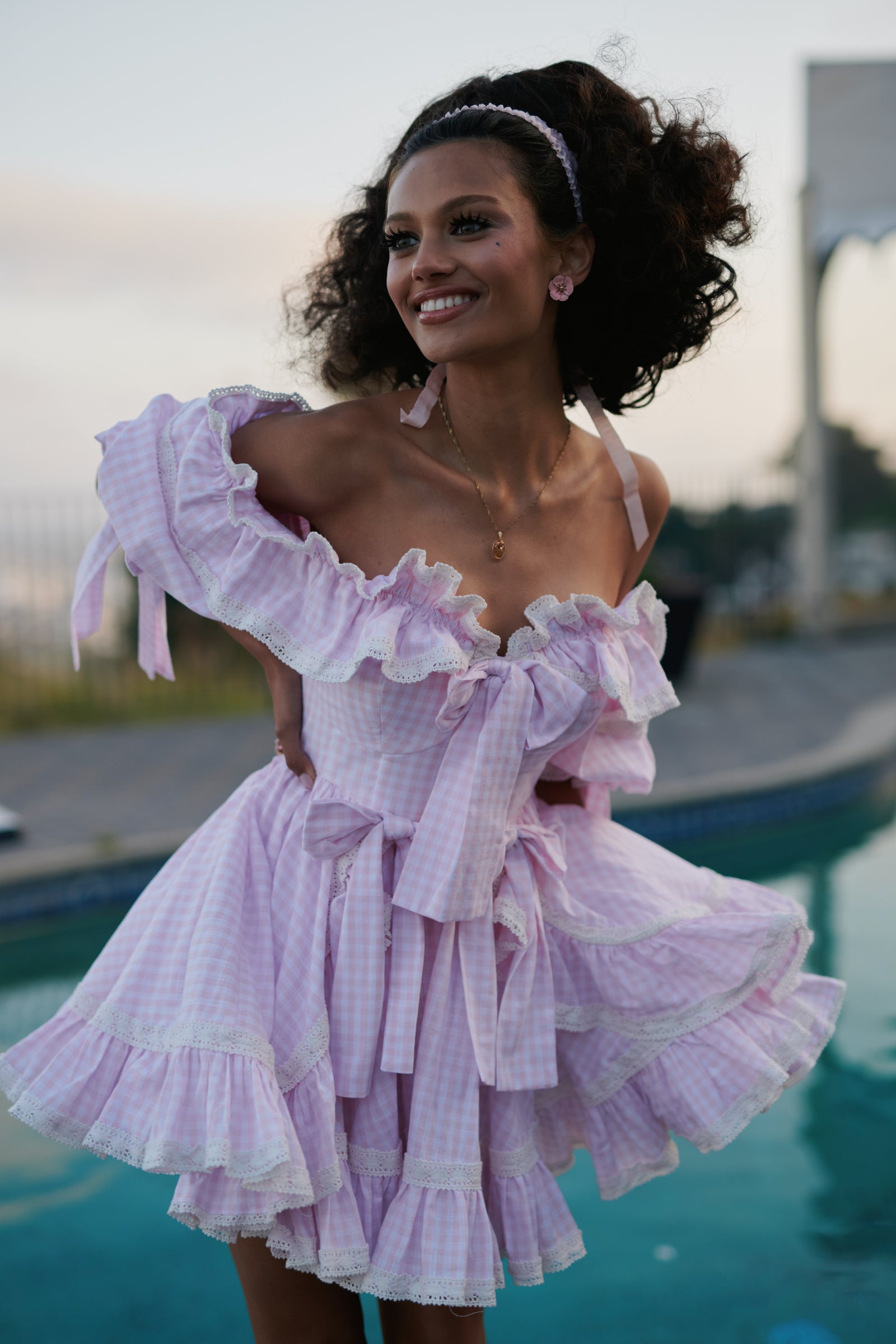 Pink Gingham Mini Dress for Girls