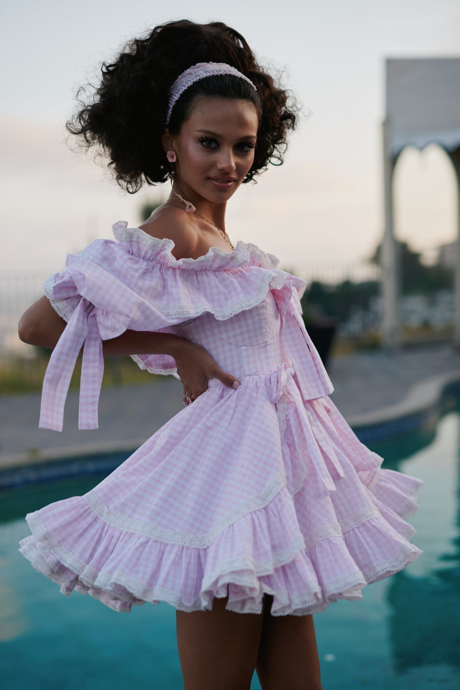Pink Gingham Mini Dress for Girls
