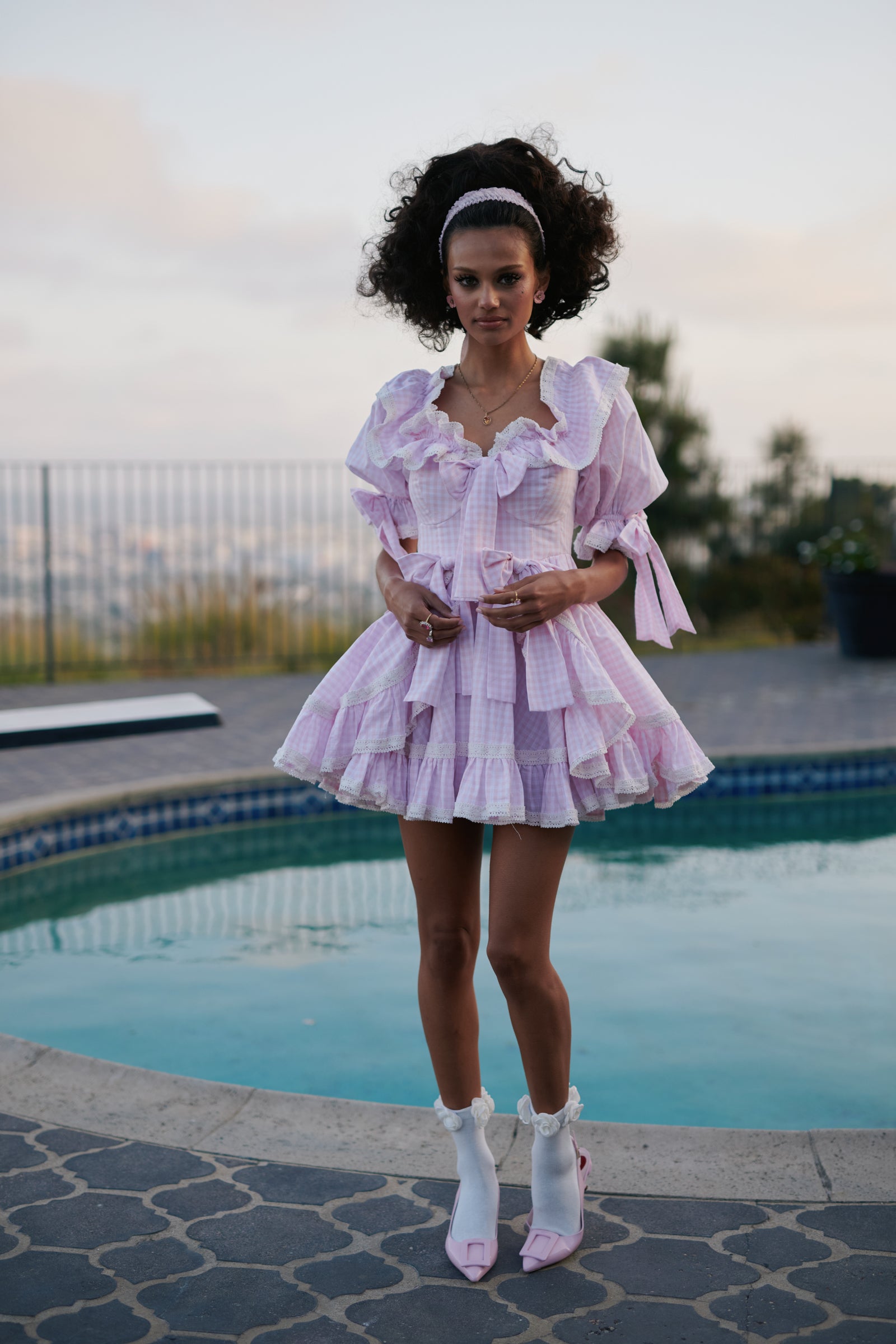 Pink Gingham Mini Dress for Girls