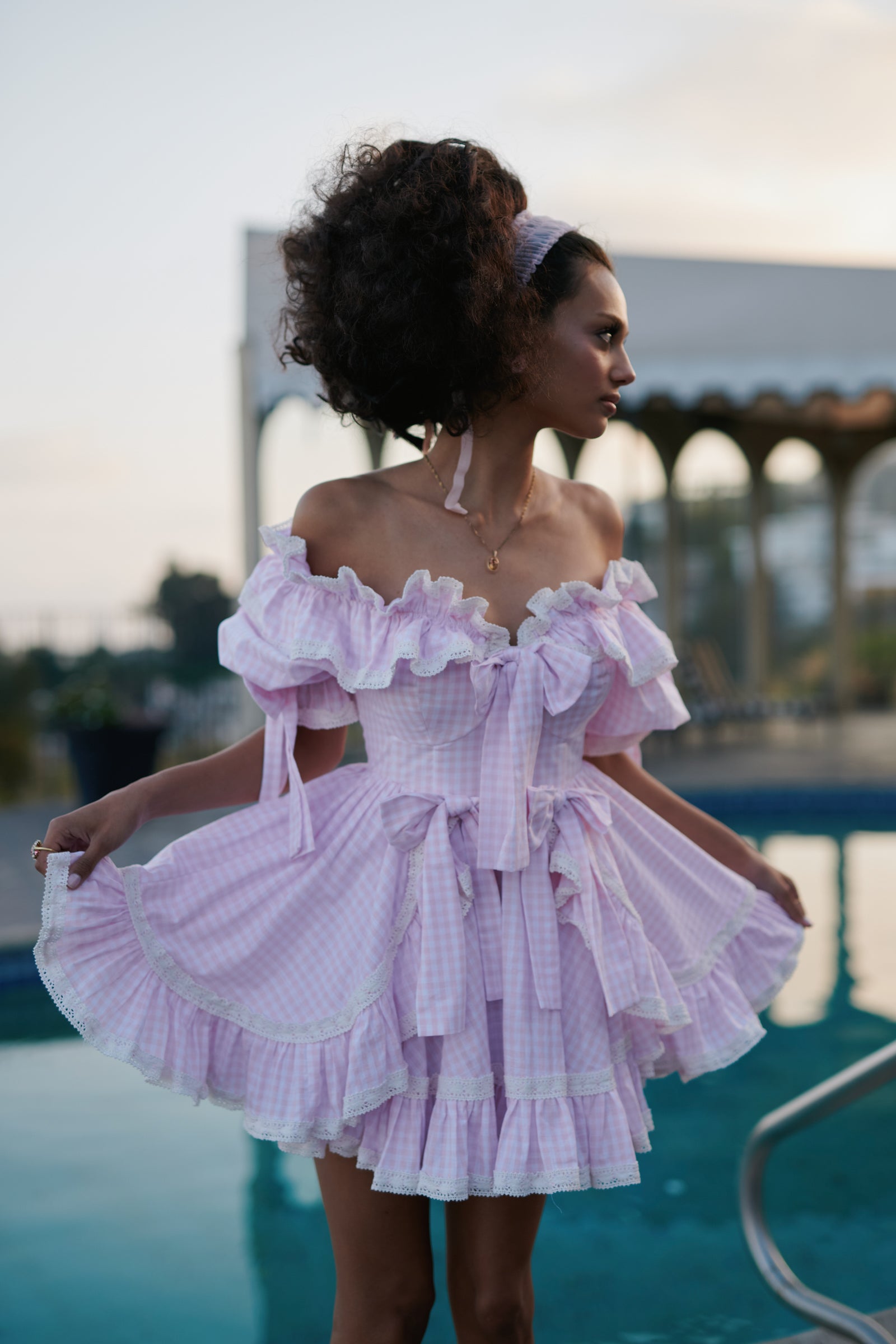 Pink Gingham Mini Dress for Girls