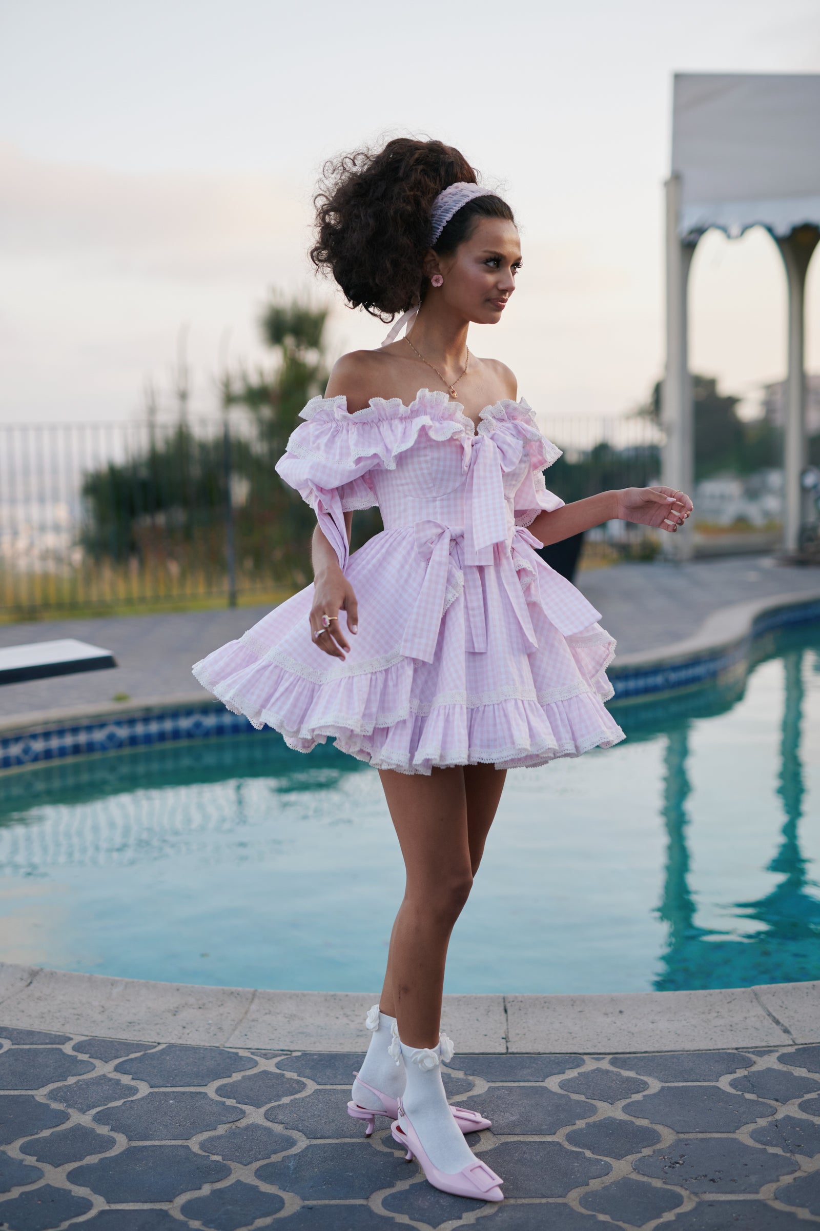 Pink Gingham Mini Dress for Girls