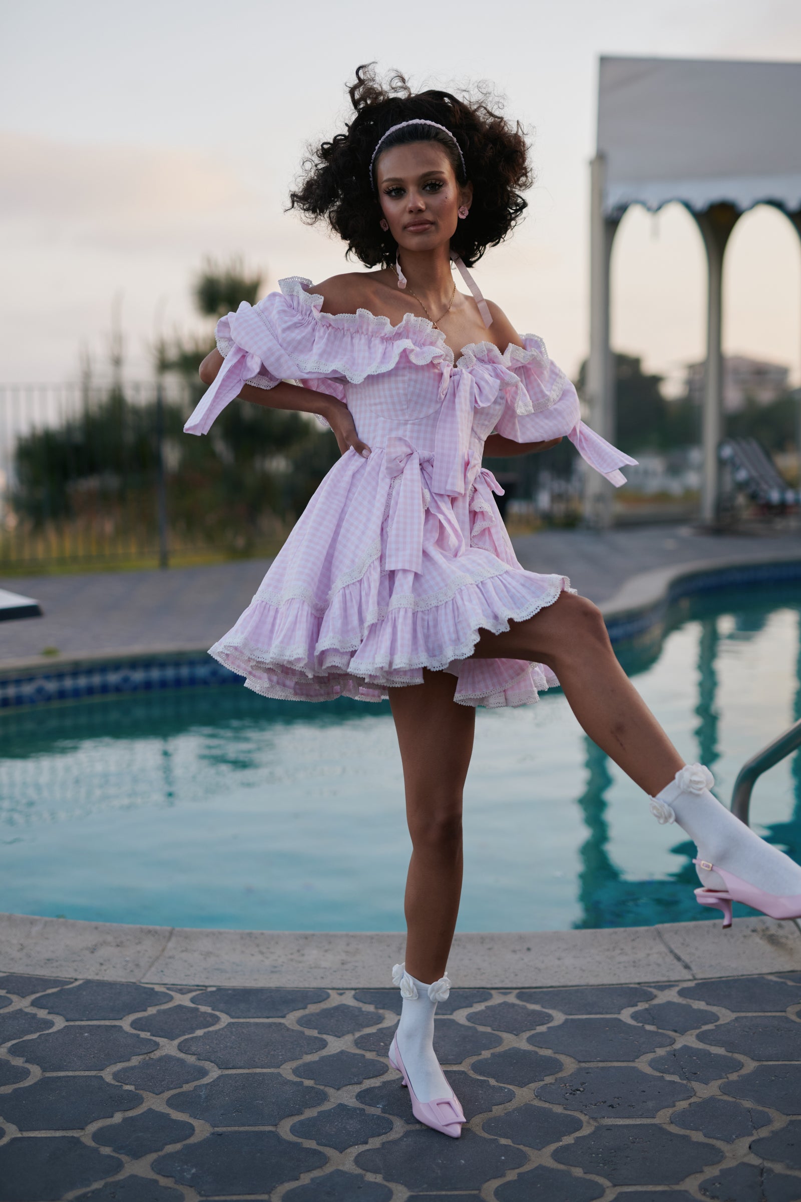 Pink Gingham Mini Dress for Girls